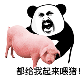 斯巴达熊猫头抱着猪大吼：都给我起来喂猪 - 大熊逗图 -狐狸小站