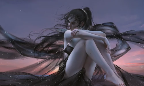【111】美女壁纸 性感 写真 天空 小姐姐 黑色 唯美 裙子 厚涂画风 动漫  4K 超清壁纸4096_2176@青蛙壁纸-笨猫小站