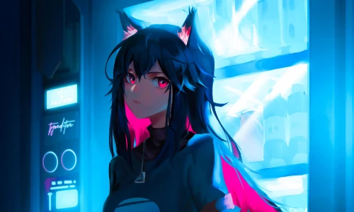 【8422】动漫壁纸 狐狸耳朵 红眼睛  4K 超清壁纸3840_2160@青蛙壁纸-笨猫小站